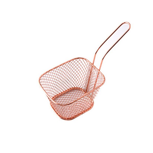 1pc metallkurver i rustfritt stål servering av mat presentasjon kokeverktøy pommes frites kurv mini yngel oppbevaring kjøkken husholdningsartikler: Rose gull lite