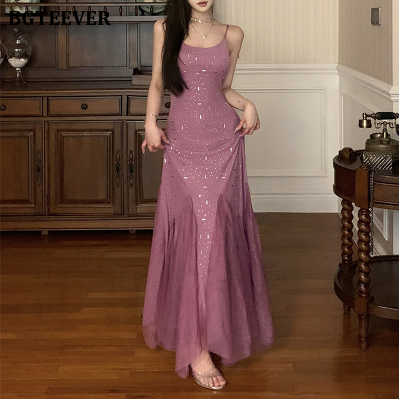 BGTEEVER Women Sleeveless Mermaid Dress Summer Slim Waist Female Spaghetti Strap Package Hip Dress Ladies Vestidos