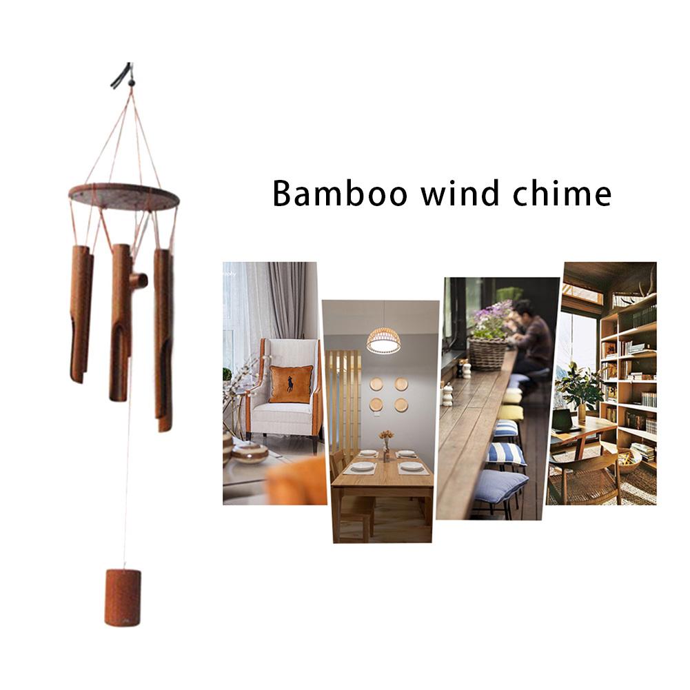Bambus vindklokke stor klokke rør sort ring bambus flettet træ håndlavet væg hængende vind klokke dekoration