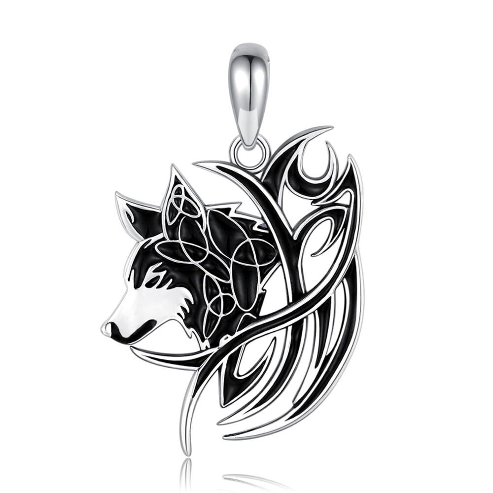 Eudora 925 sterling sølv sort ulv halskæde valknut odin 's symbol of norse viking war men'women vintage vedhæng smykker  d604: Kun vedhæng
