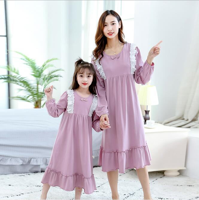 Moeder En Meisje Nachtjapon Kinderen Homewear Meisjes Kant Katoen Lange Mouwen Nachthemd Kids Slaap Jurk Voor Meisje kinderen Kleding