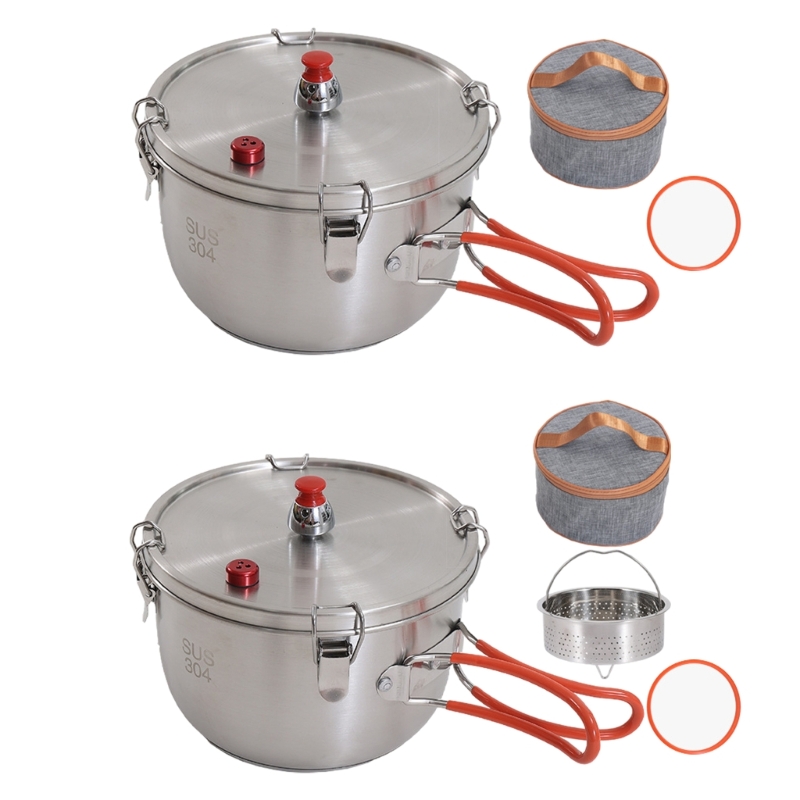 Portable Camping Pressure Cooker Meats Pots with Folding Handle Stainless Steels Stove Pressure Cooker Outdoor Cookware