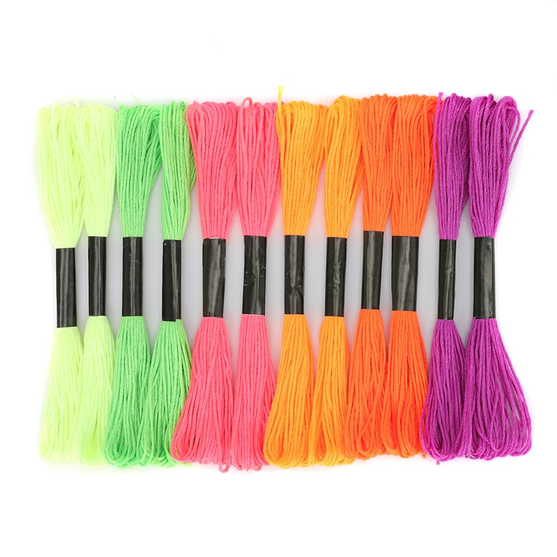 12 Skeins Embroidery Sewing Thread Cotton Fluorescent Color Cross Stitch Polyester Thread Floss DIY Knitting Embroidery Tool