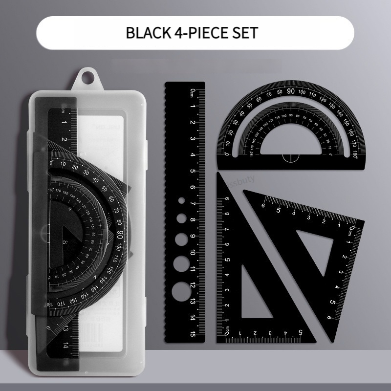 4 In 1 Aluminum Alloy Ruler Stationery Set Aluminum Alloy Multifunctional Combination Ruler Triangle Protractor for Drawing: Burgundy