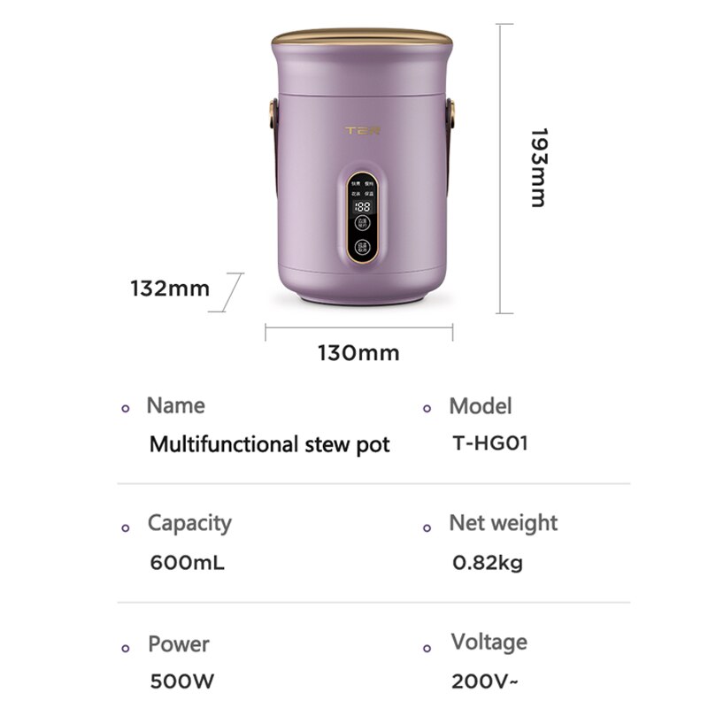 ZK30 Electric Stew Pot Slow Cooker Tea Maker Portable Pot Prridge Soup Maker with Appointment For Home Travel 600ml