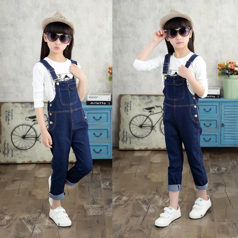 Kinderen Denim Overalls Voor Tieners Lente Jeans Tuinbroek Meisjes Pocket Jumpsuit Kinderen Jongens Broek Meisjes Denim Jumpsuit 4-13Y