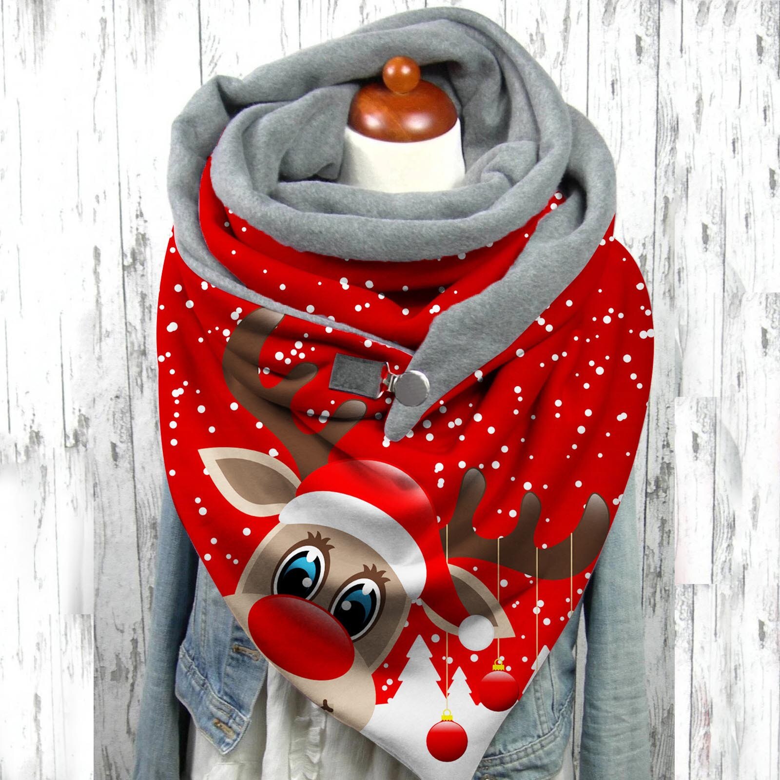 Christmas Deer Print Button Scarves Winter Women Soft Wrap Warm Shawls Winter Windproof Warm Scarf echarpe hiver femme: A