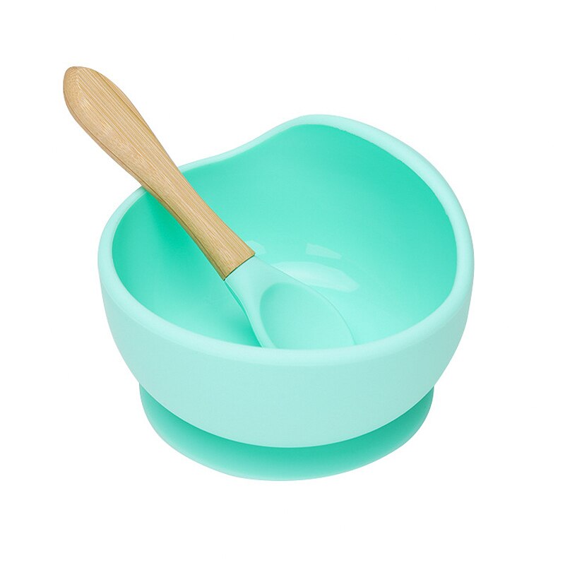 Baby børns bordservice baby fodringsplade silikone skål & ske læring retter bordservice sugeskål bpa fri skridsikker: Grøn