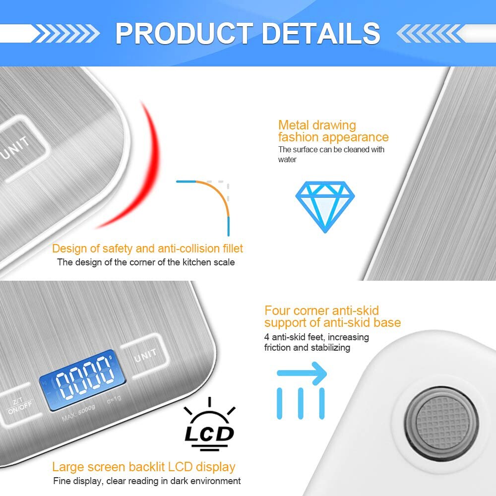 for Xiaomi Kitchen Scale Stainless Steel Weighing Scale For Food Diet Postal Balance Measuring LCD Precision Electronic Scales