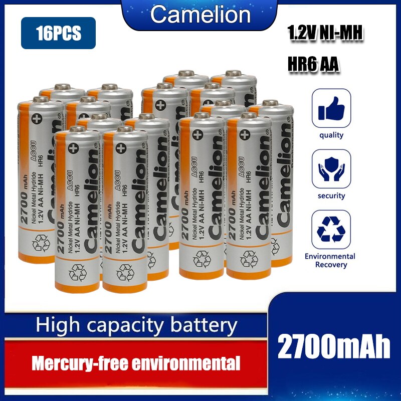 Camelion 2700mAh 1.2V AA Battery NiMH Ni-MH Rechargeable Battery Low self discharge high capacity: 16pcs
