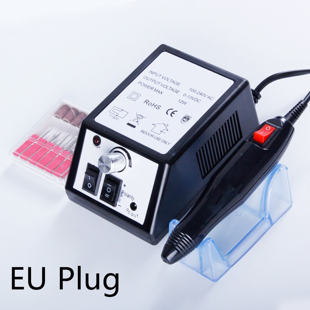 20000 rpm elektrisk manikyrsett bortilbehør neglefilbits manikyrmaskin elektrisk gellakkfjernersett: Svart eu