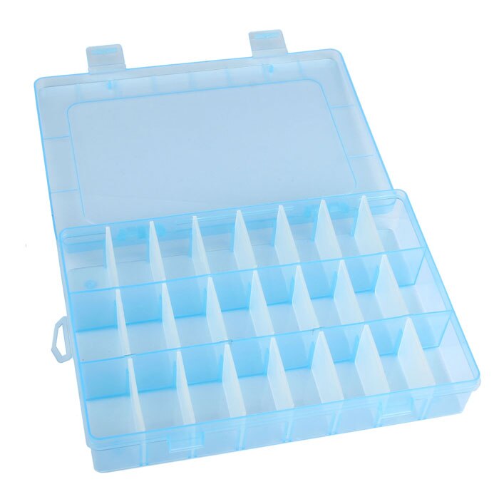 Adjustable 24 Compartment Plastic Storage Box Jewelry Earring Case Jewely Bead Case Cover Box Storage Container Organizer#25: Blue