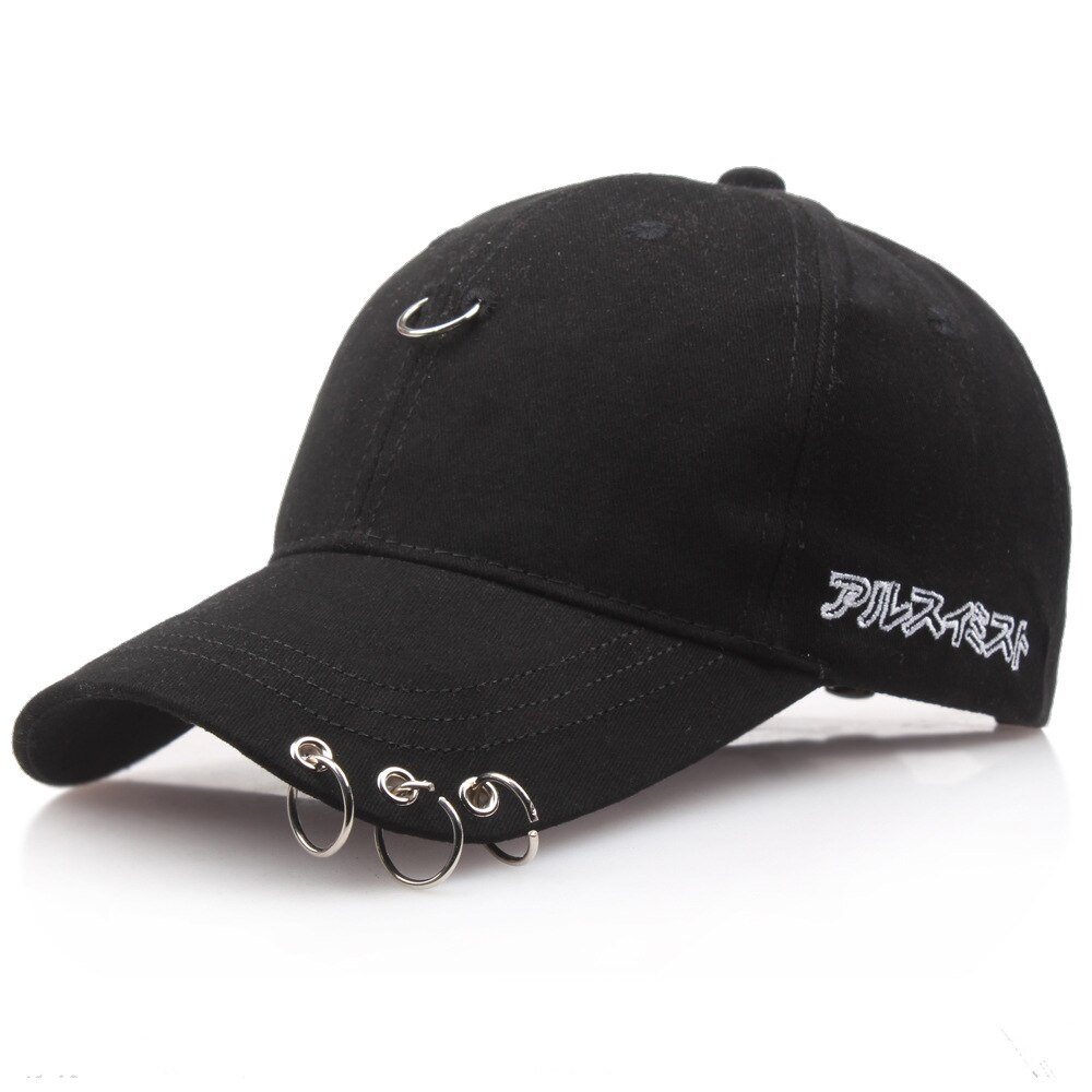 1PC Simple Black Baseball Cap with Rings Spring Summer For Men Women Hip Hop Sports Sunshade Cotton Duck Tongue Hat H18: black youzi