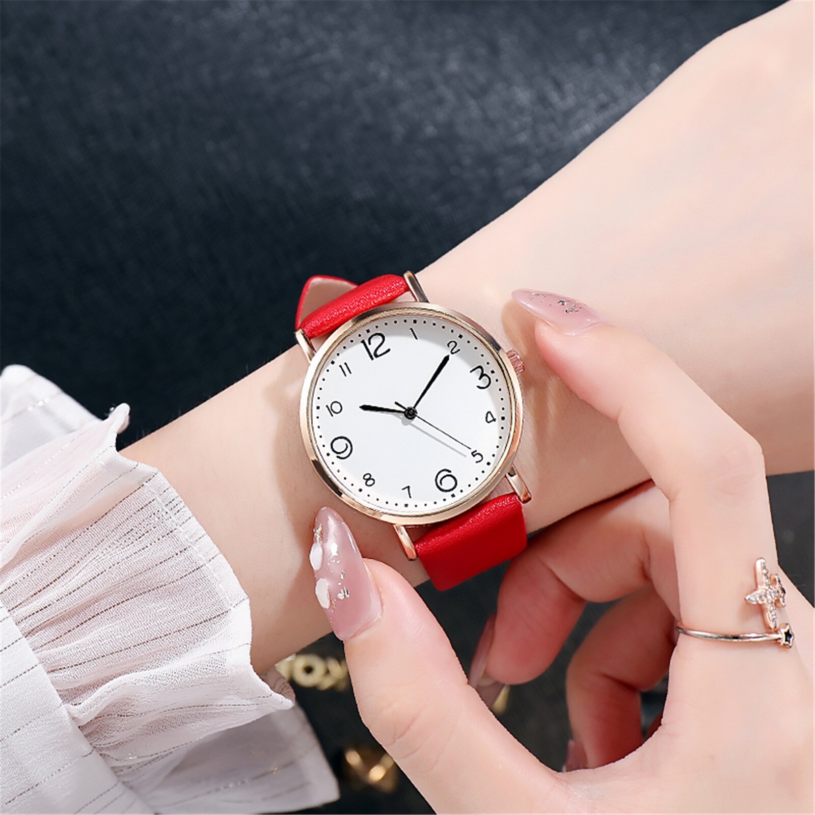Reloj de cuarzo para mujer, correa de cuero PU, esfera negra, reloj de pulsera analógico, reloj de pulsera para mujer, relojes Reloj de cristal zegarek damski