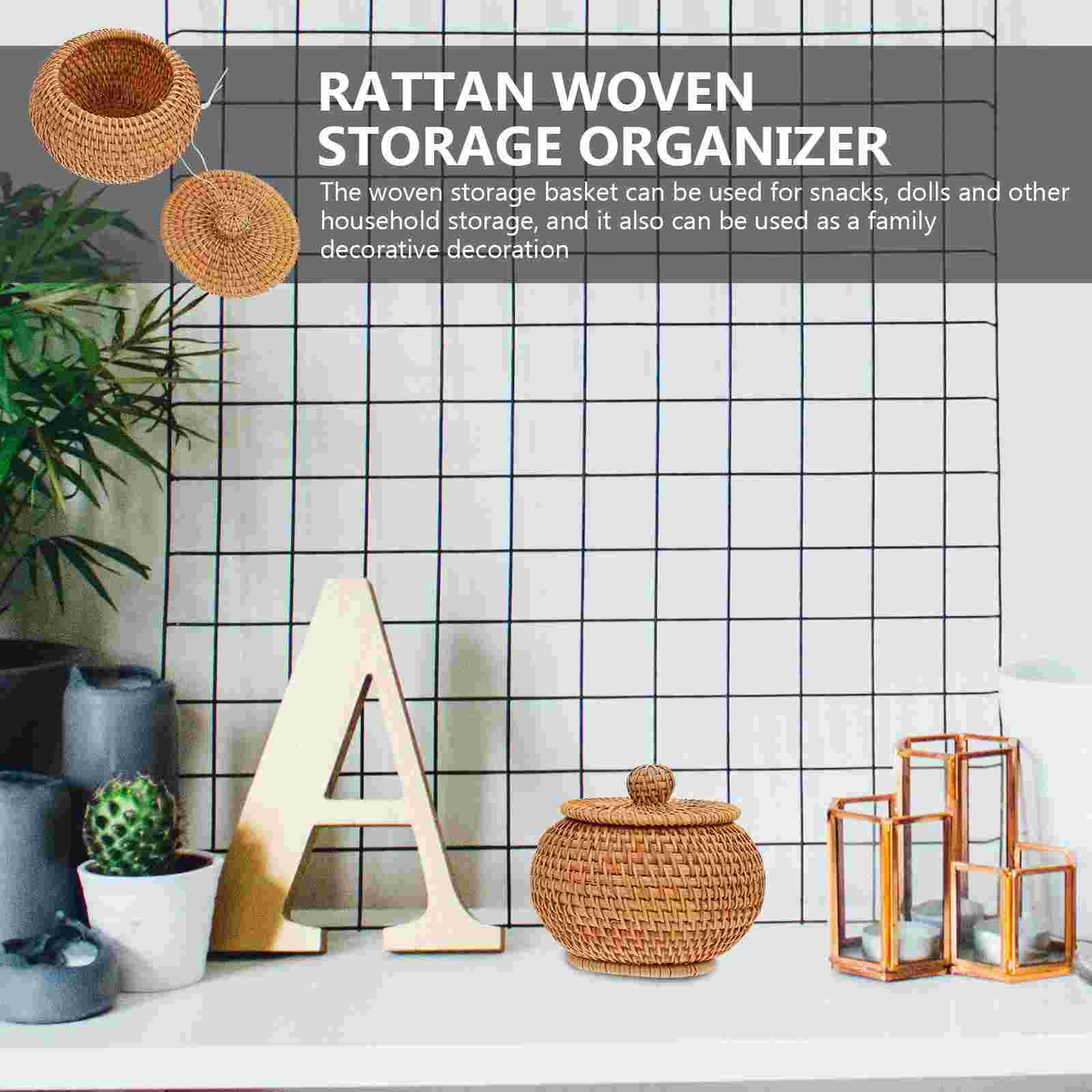 1Pc Woven Storage Basket Natural Rattan Woven Multi-use Storage Organizer Sundries Basket