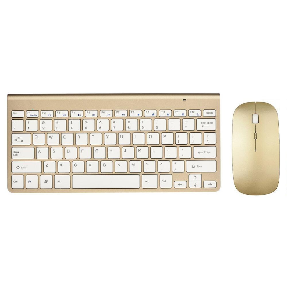 Ultra Thin Office Wireless Keyboard and Mouse Combo Low Noise 2.4G Portable Small Wireless Keyboard Mouse for Desktop Computer: Gold US Layout