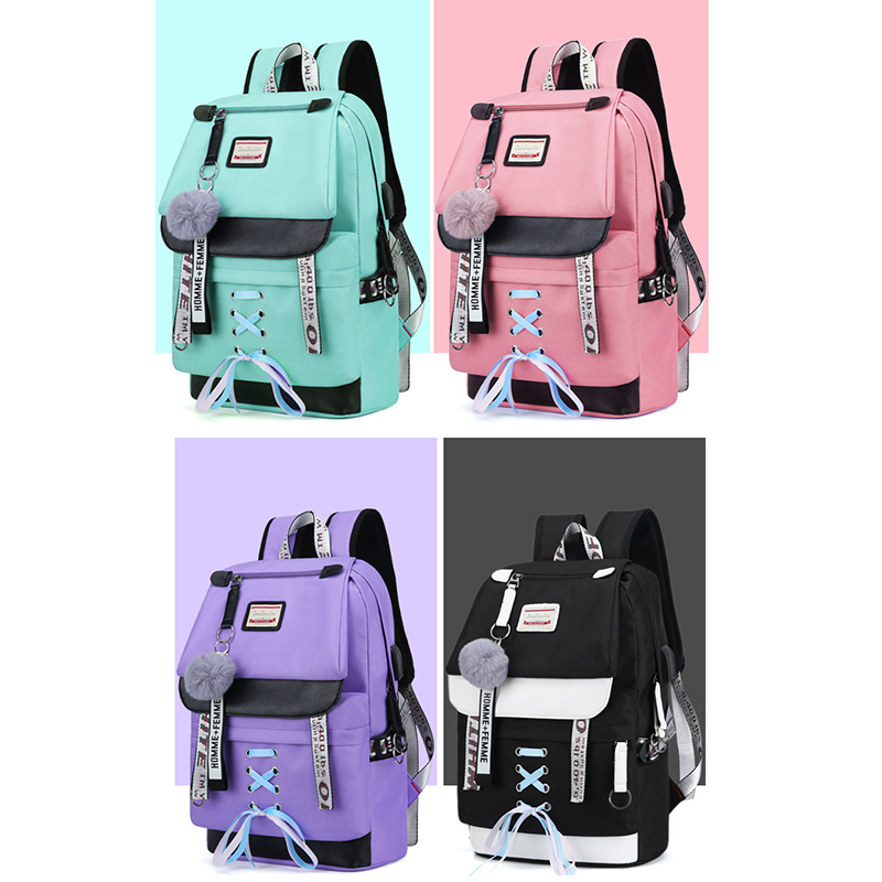 Tela di Grandi Dimensioni Capacità Usb Borse Da Scuola per Le ragazze Adolescenti Donne Zaino Bookbags Verde Medio Alta Università Adolescenti Zaino della Ragazza