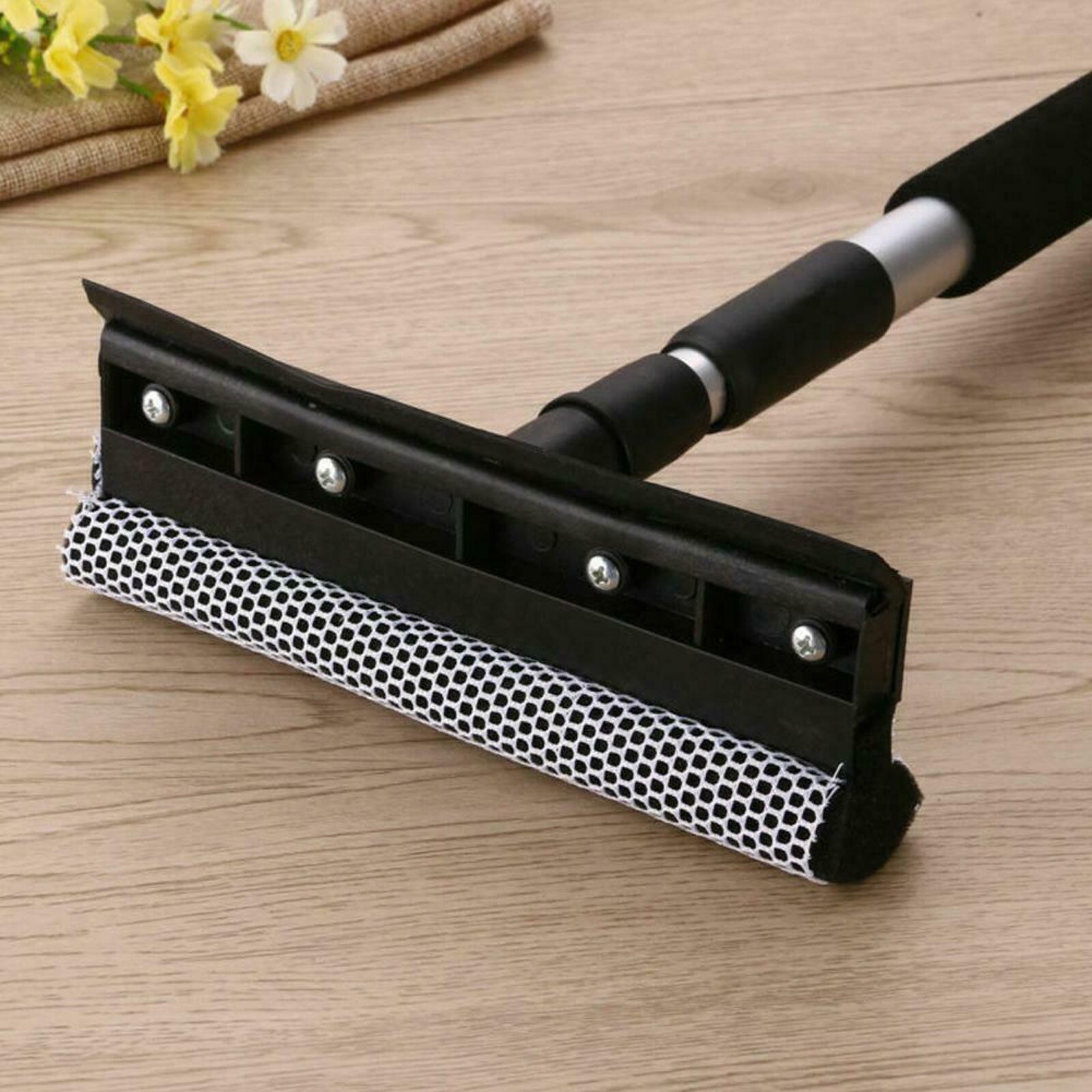 Cleaning Long Handle Brush Window Cleaner Glass Squeegee Telescopic Rod Rotating Head With Cleaning Cloth Rubber Wiper #T1P