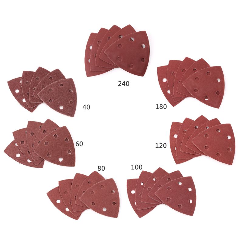 Papel de lija Triangular de 20 piezas, grano de 40-240 triángulo, 90mm, 3,54 pulgadas, papel de lija adhesivo, disco de lijado de pulido, herramientas abrasivas