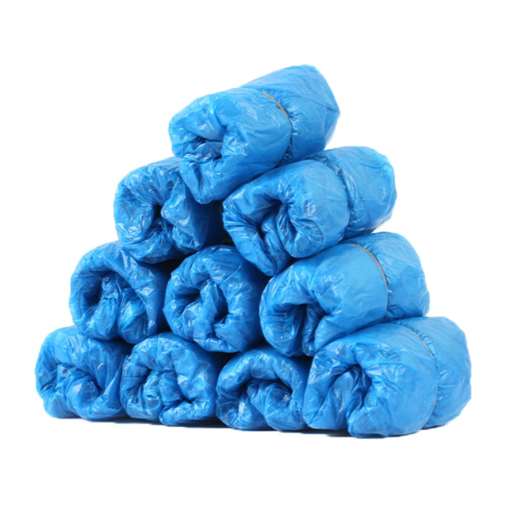 100 stk / pakke oversko plastik vandtæt engangs skoovertræk blå / lyserød mudderbestandig regnsko støvleovertræk sko forsyninger: Blå