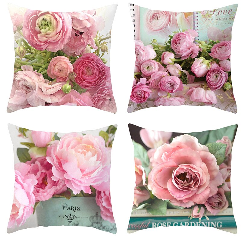 4 Stuks Vintage Rose Serie Kussen Cover Home Sofa Terug Kussen Gooi Case Bloem Kussensloop Voor Slaapkamer Home Office Decoratieve: Combination 1