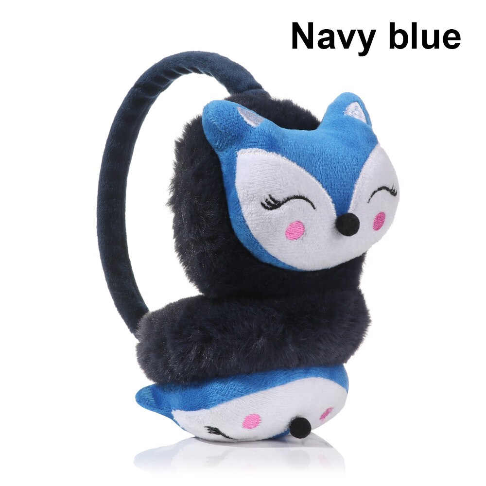 Orejeras de zorro de dibujos animados para mujeres y niñas, orejeras cálidas de felpa, calentador de orejas grueso para niñas, niños, estudiantes, mantener la oreja: navy blue