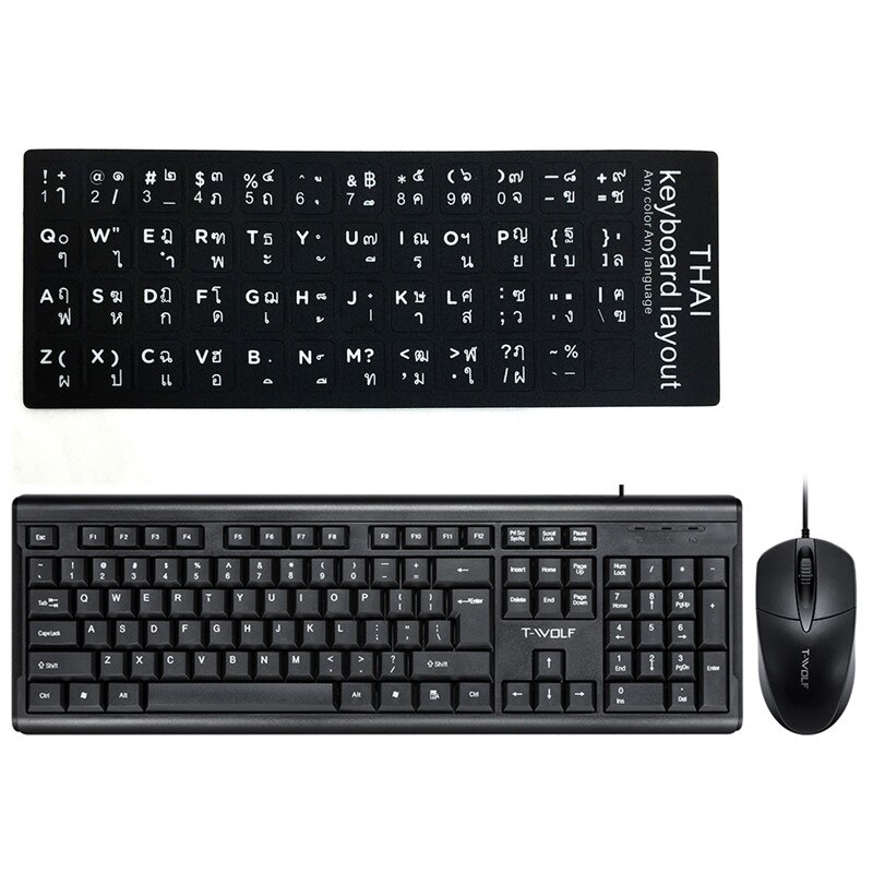 Wired Keyboard Mouse Computer Office Russian Español Set Backlight Gaming Mechanical Feel USB 104 Keycaps Laptop Bundle Keyboard: Thai