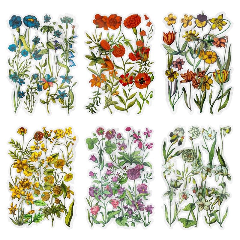 6 Packs Scrapbook Stickers Flower Stickers Decoration Sticker Planner Stickers Assorted in Plant Stickers Clear PET: Default Title