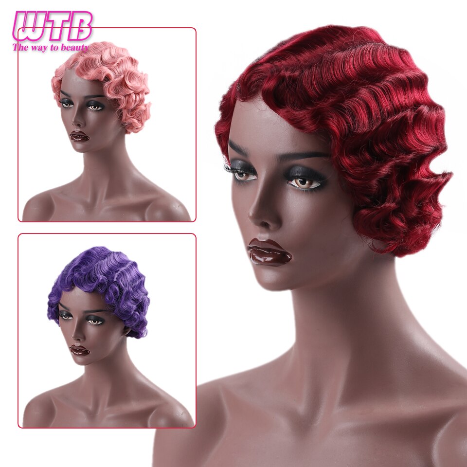 Wtb varmebestandig syntetisk kort krøllet pink sød paryk til røde fingerbølger kvinders afrikanske afro kort hår paryk