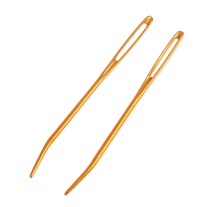 2pcs Aluminum Bent Tip Tapestry Darning Knitting Needles Big Eye Yarn Knitting Needle Needlework Crafts Sewing Bent Needle: Gold