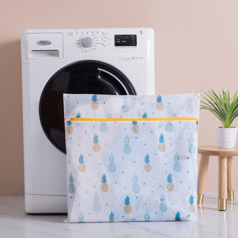Pineapple Printing Zipper Mesh Laundry Bag Polyester Wash Net For Underwear Sock Washing Machine Pouch Clothes Bra Bags
