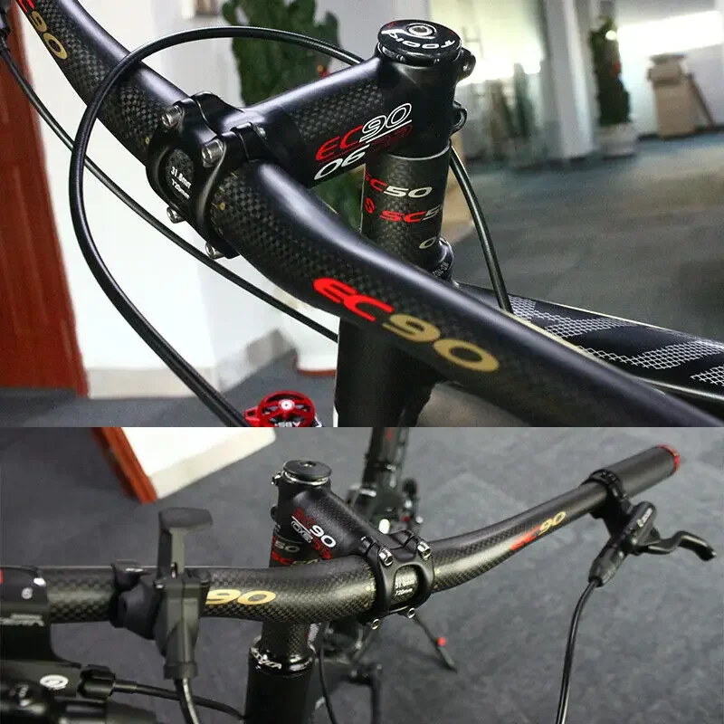 Manillar de bicicleta de carbono EC90, manillar ultraligero para bicicleta de montaña de 25,4mm y 31,8mm, barra plana/riser de carbono completa
