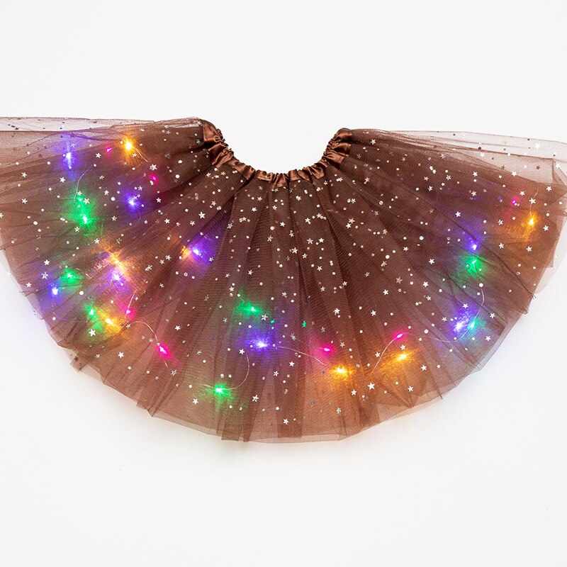 Ins Volwassen Pailletten Met Verlichting Led Tutu Rok Lichtgevende Halve Lengte Mesh Rok Led Licht Onverzorgd Rok: brown
