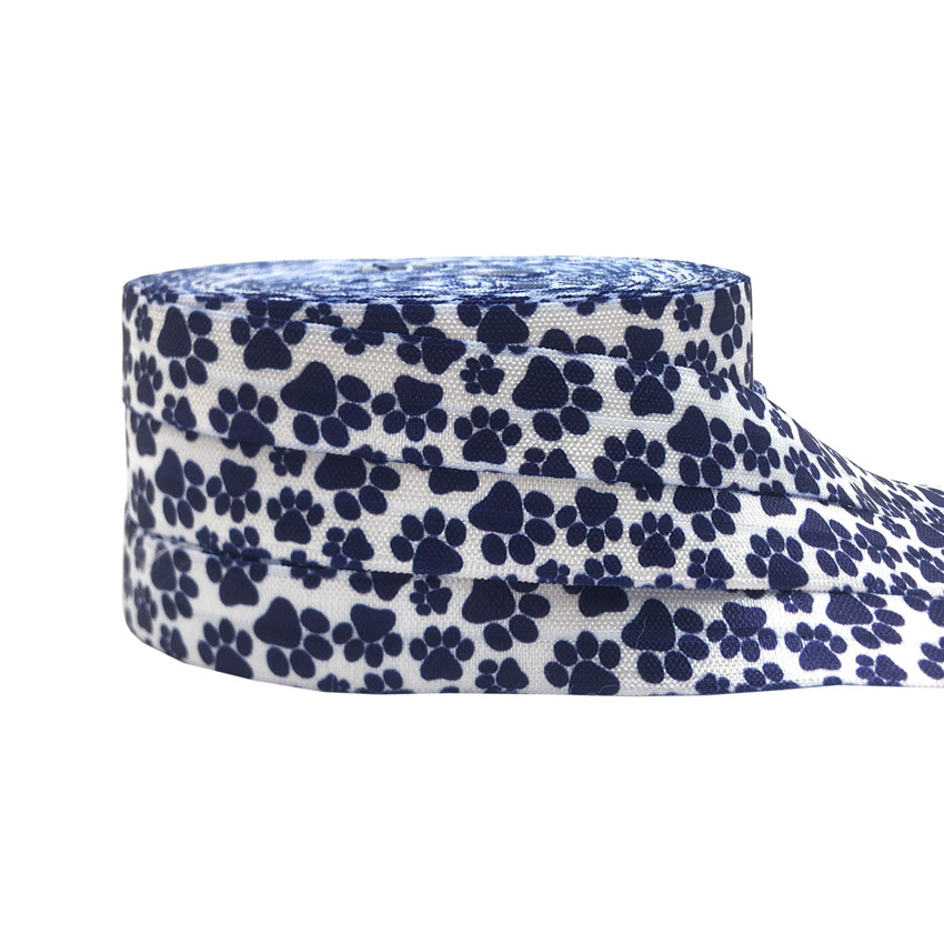 5Yard 16Mm Bear Paw Footprint Print Fold Over Elastic Band Sewing Tape Handmade Crafts Accessories Diy Baby Headband Hair Ties: P1281 blue