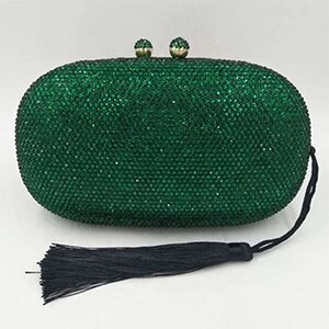 Bolso de noche naranja con cristales para mujer, con borlas bolso de mano, bolsos con diamantes para mujer, bolsos de , bandolera mensajero en 14 colores: Green