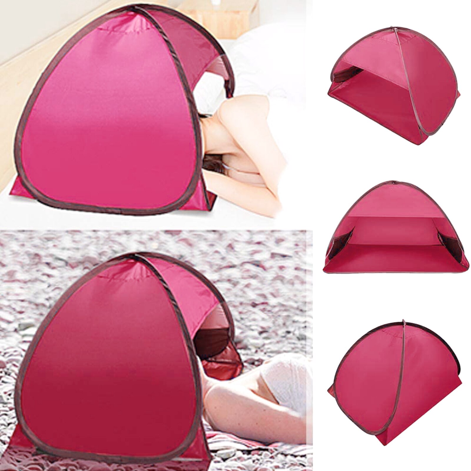 Mini Sunbathing Head Tent Windproof Sand Proof Canopy Headrest Pops Up Beach Sun Shade Tents Portable Sun Shelter Outdoor Loung: Silver Cloth Red