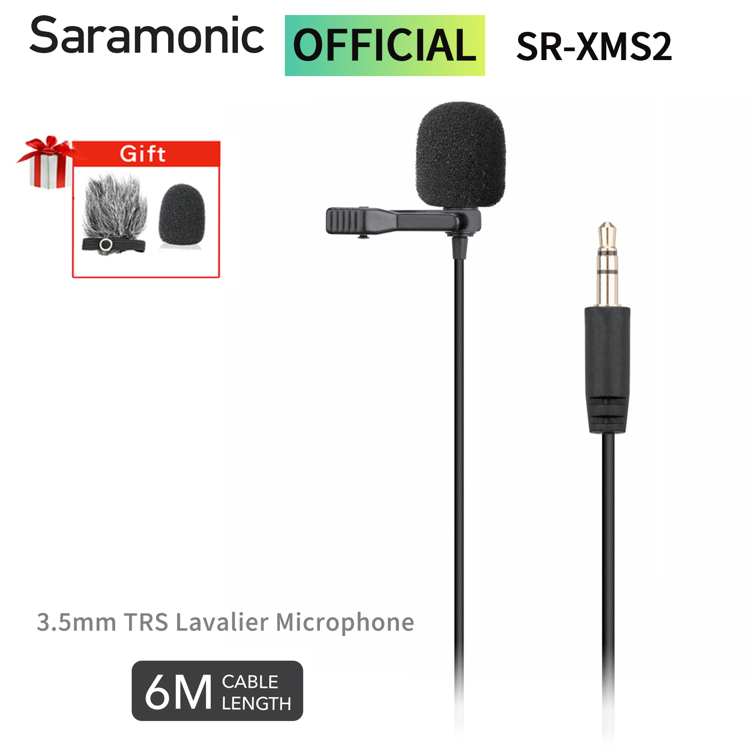 SR-XMS2 saramoniczny 6m 3.5mm TRS Stereo Lavalier klapa mikrofonu dla lustrzanka cyfrowa kamery Youtube nagrywanie przekaz na żywo Vlog
