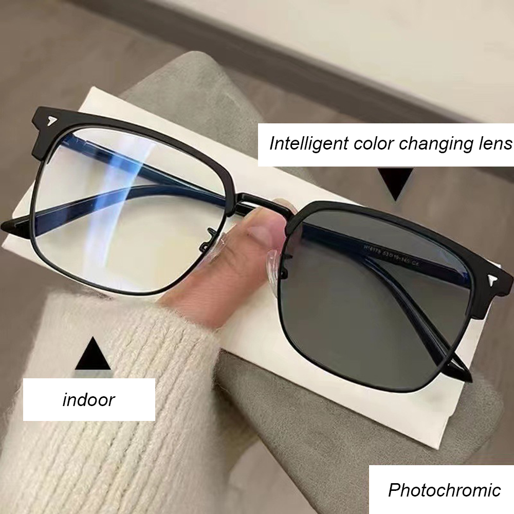 Photochromic Square Frame Glasses Anti Blue Color Vintage Glasses Women Lights Eyewear Men Computer Change Sunglass