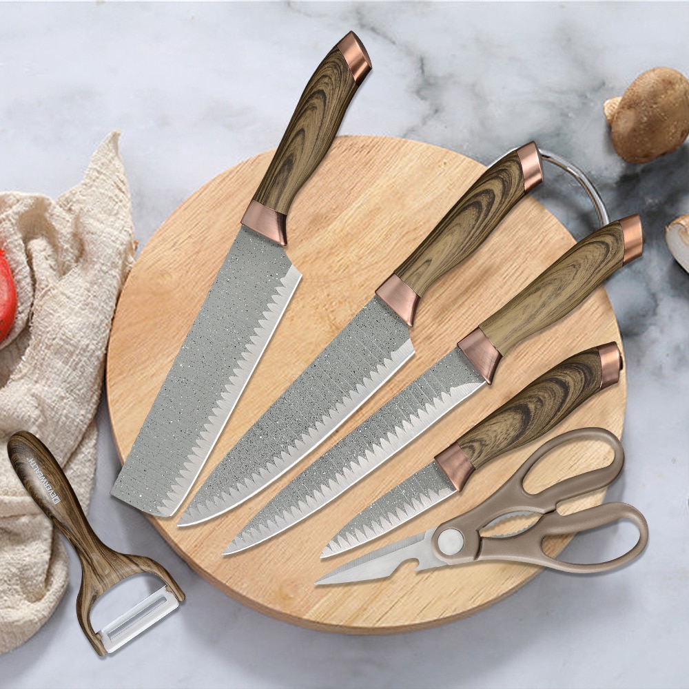 Xyj 6 stk rustfrit stål knive sæt æske hakning kokk skrællekniv skræller saks kød fisk madlavningsværktøj familie