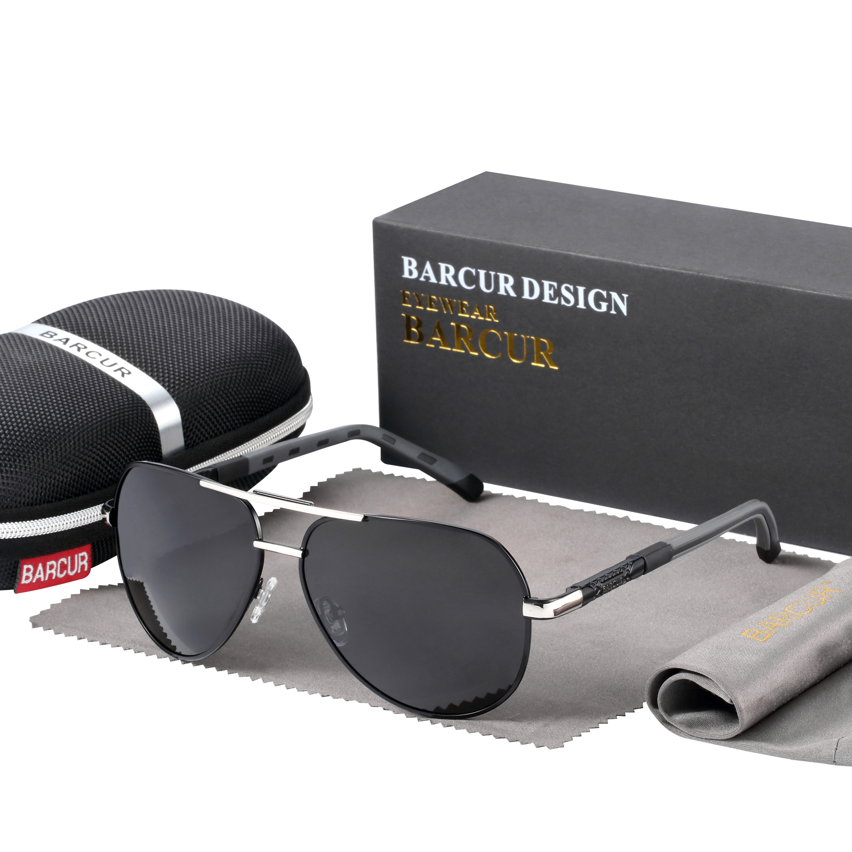 BARCUR Männer Sonnenbrille Original Polarisierte Fahrer gläser Polaroid sonnenglas Männliche Pilot Brillen: Silber