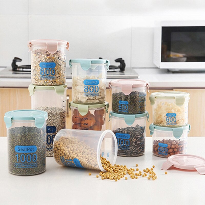 Plastic Buckle Sealed Jars Food Containers Nuts Snack Dry Goods Storage Tank Refrigerator Kitchen Storage Box With Scale
