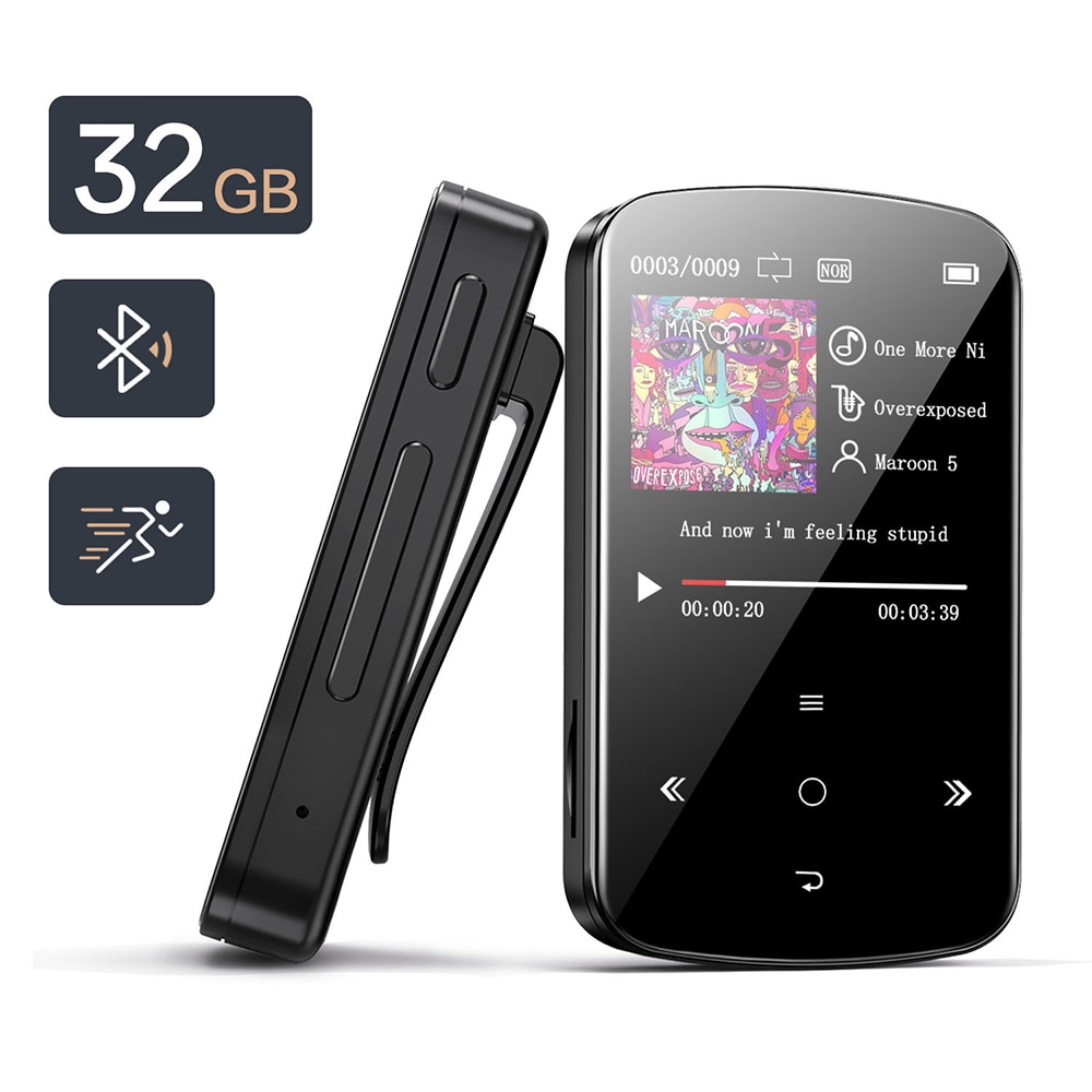 Lettore mp3 bluetooth con Touch Screen, lettore musicale portatile con contapassi, Radio FM, bluetooth stereo mini versione