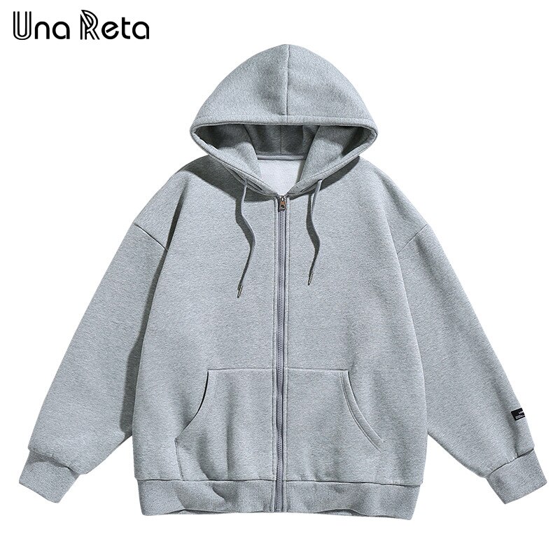 Una Reta Men Hooded Jacket Outwear Autumn Arrivals Hip-Hop Streetwear Jackets Streetwear Solid color zipper Coat Men: Gray / M