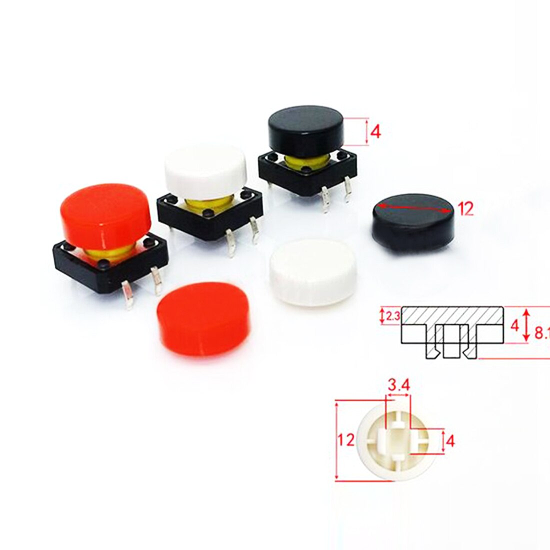 100Pcs 12*4Mm Tactile Switch Knop Cap Drukknop Caps Ronde Cover Voor 12*12*7.3Mm Vierkante Tactile Switches Prijs