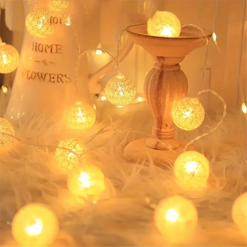 Guirnalda de algodón con bolas de luces, cadena de Navidad para colgar al aire libre, , habitación, cama, luces de hadas, decoraciones de boda y Halloween