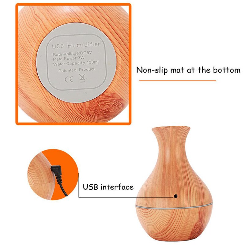 Ilmankostutin aromiöljy diffuusori puunjyvä ultraääni puun ilmankostutin usb viileä mini sumukone led valot koti 130ml