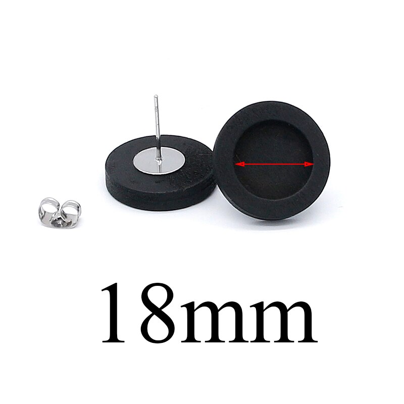 20 Stks/partij Zwart Blank Hout Cabochon Earring Base Rvs Post Stud Oorbellen Instellingen Fit 12Mm Voor Diy Sieraden bevindingen: fit 18mm