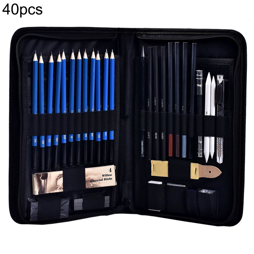 40pcs Sketching Drawing Pencils Kit Set Wood Pencil for Art Supplies School Students Painting Stationery Set