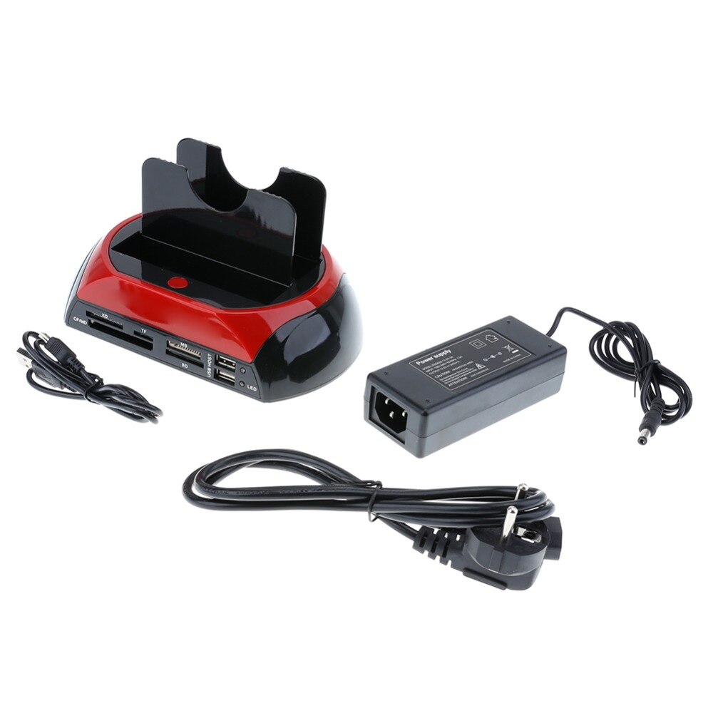 External Dual Port HDD Docking Station Hub with USB Port Memory Card Slot IDE SATA Data Reader XD/TF/CF/MD/Micro SD Cardreader