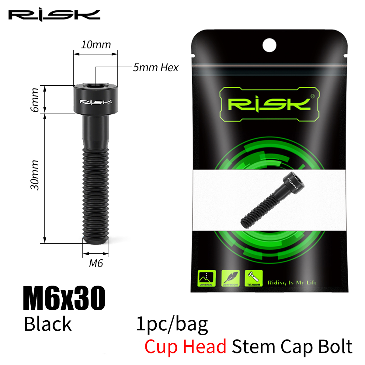 RISK Bicycle Titanium Bolt Screw M6x30 M6x35 M6x40 M6x50 for Bicycle Headset Stem Cap Cover Disc Brake Caliper Flat Allen Head: Khaki